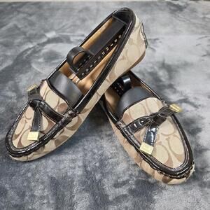 Coach Frida Signature Logo Monogram Canvas Driving Loafer Size 7B
